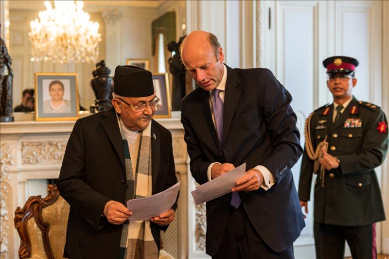 Khadga Prasad Sharma Oli, Prime Minister of Nepal, and Rupert Goodman DL, Chairman of FIRST