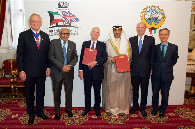 Alderman Peter Estlin, Lord Mayor of the City of London, HE Khaled Al-Duwaisan GCVO, Ambassador of Kuwait to the United Kingdom, Rt Hon Lord Astor of Hever PC DL, HE Sheikh Mohamed Abdullah Al Mubarak Al Sabah, The Envoy of HH the Amir of Kuwait Sheikh Mohammed Al Abdullah, Rupert Goodman DL, and Rt Hon Dr Andrew Murrison MP, Minister of State, Foreign and Commonwealth Office