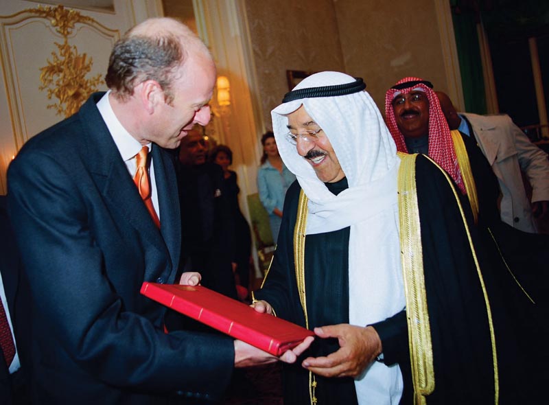 Rupert Goodman, Chairman of FIRST presents the official report to HH Sheikh Sabah Al-Ahmad Al-Jaber Al-Sabah,  Amir of the State of Kuwait