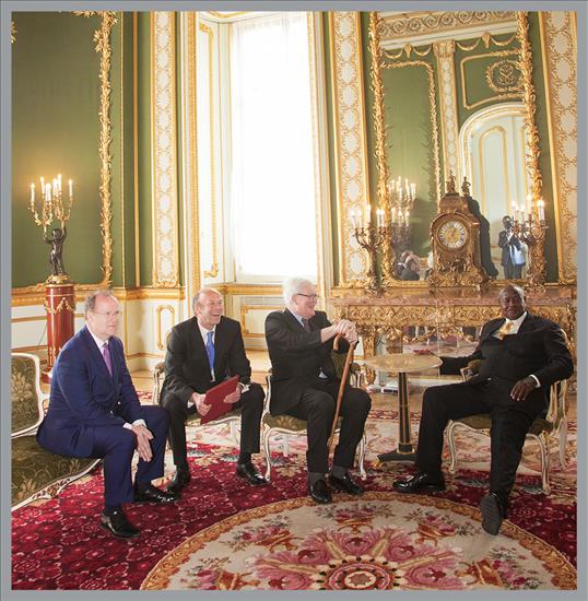 Eamonn Daly, Chief Operating Officer, FIRST, Rupert Goodman DL, Chairman and Founder of FIRST, Lord Hurd of Westwell CH CBE PC, Chairman of the FIRST Advisory Council and HE Yoweri Museveni, President of the Republic of Uganda