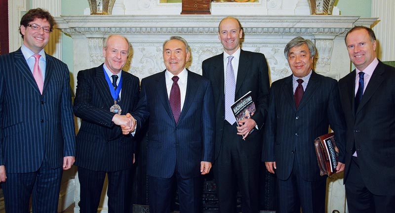 Alastair Harris, Executive Publisher and Editor, FIRST, Alderman John Stuttard MA, The Lord Mayor, HE Nursultan Nazarbayev, President of Kazakhstan, Rupert Goodman, Chairman and Founder of FIRST, HE Erlan Idrissov, Ambassador of Kazakhstan to the Court of St James's and Eamonn Daly, Chief Operating Officer, FIRST