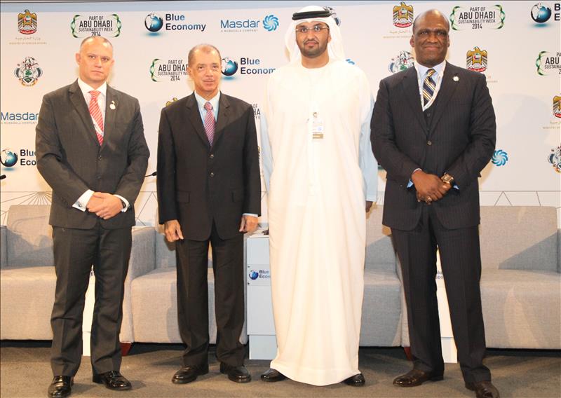 HE Jean-Paul Adam, Minister of Foreign Affairs, Republic of Seychelles, HE James Michel, President of the Republic of Seychelles, HE Dr. Sultan Ahmed Al Jaber, Minister of State, United Arab Emirates and CEO, Masdar and John Ashe, President of the 68th Session of the United Nations General Assembly