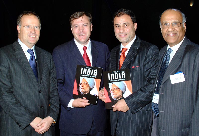 Eamonn Daly, Chief Operating Officer of FIRST, Ed Balls MP, Minister for London, Lord Bilimoria CBE Dl, Chairman of Indo-British Partnership and CEO of Cobra Beer and Saroj Kumar Podder, President of the Federation of Indian Chamber of Commerce and Industry