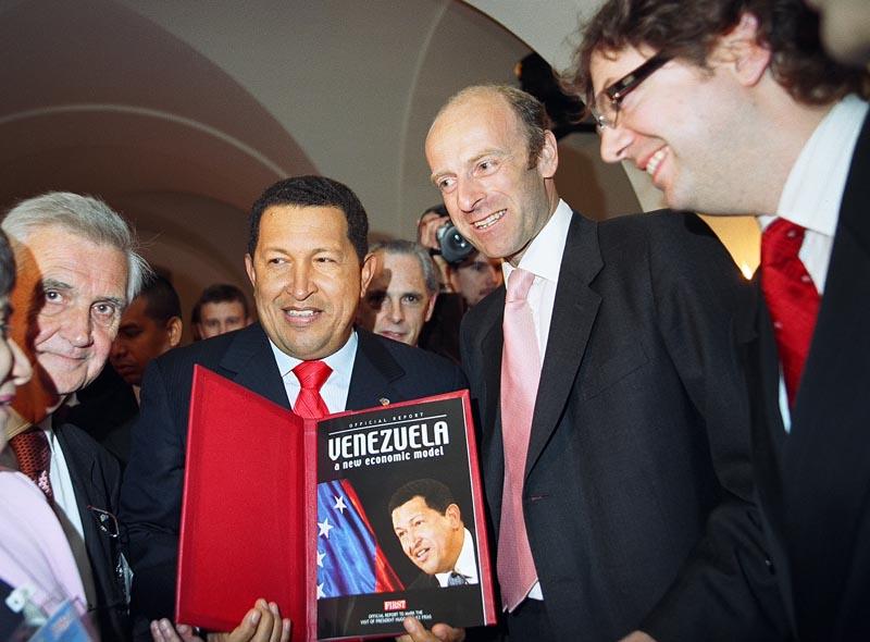 Lord Garel-Jones, Chairman of Canning House, HE Hugo Chávez Frias, President of the Bolivarian Republic of Venezuela, Rupert Goodman, Chairman of FIRST and Alastair Harris, Executive Publisher and Editor, FIRST