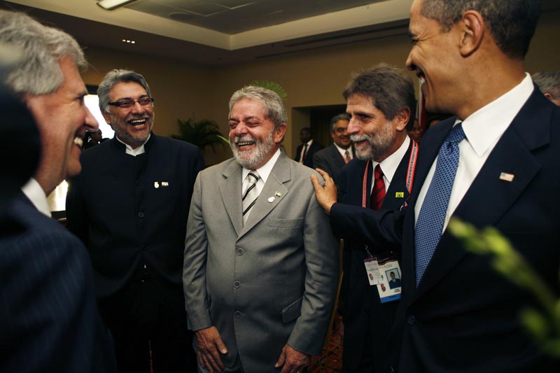 Presidents Tabaré Vázquez of Uruguay, Fernando Lugo of Paraguay, Luiz Inácio Lula da Silva of Brazil and Barack Obama of the United States of America