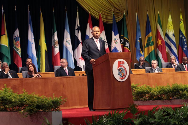 Prime Minister of Trindad and Tobago, The Hon Patrick Manning opens the Fifth Summit of the Americas in Port of Spain