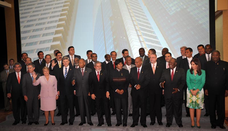 The political leaders of the 34 Member Countries of the Organisation of American States gather for the official photo call
