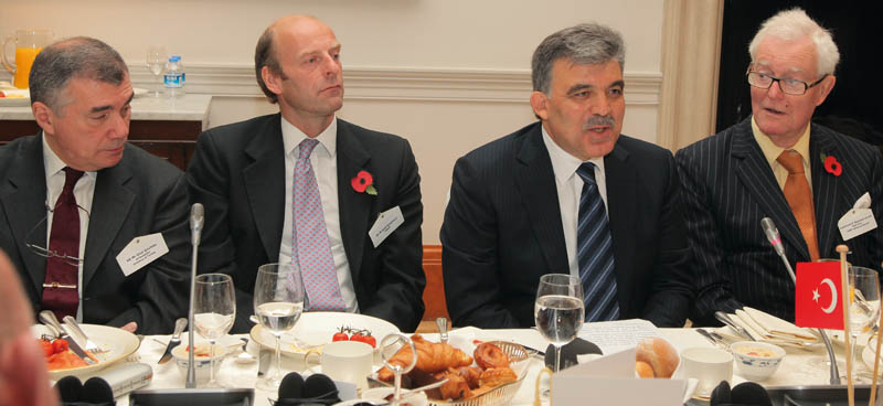 HE Ünal Çeviköz, Ambassador of Turkey, Rupert Goodman, HE Abdullah Gül, President of the Republic of Turkey and Lord Hurd of Westwell CH CBE PC