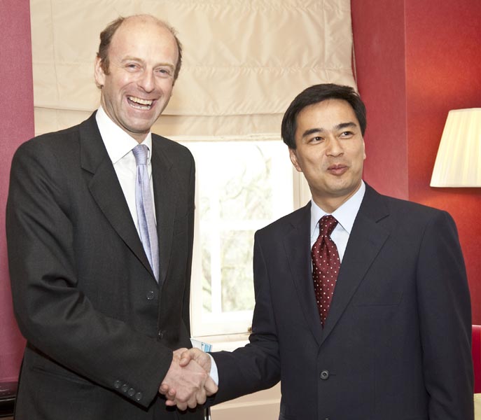 Rupert Goodman, Chairman and Founder of FIRST with HE Abhisit Vejjajiva, Prime Minister of Thailand