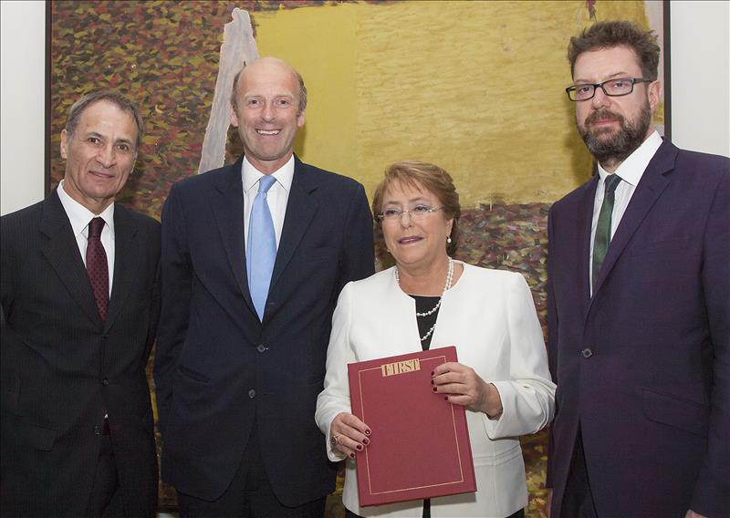 HE Roland Drago, Ambassador of the Republic of Chile, Rupert Goodman DL, Chairman and Founder, FIRST, HE Michelle Bachelet, President of the Republic of Chile and Alastair Harris, Executive Publisher and Editor, FIRST