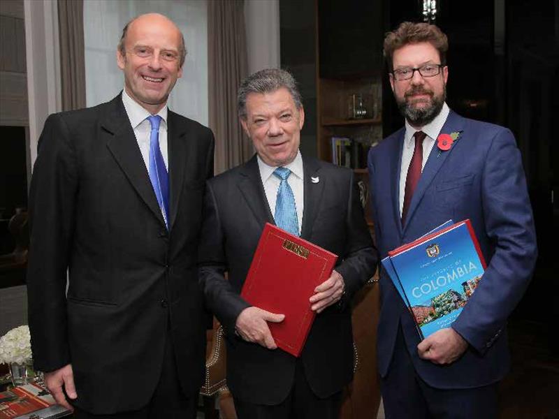 His Excellency Juan Manuel Santos, President of the Republic of Colombia, Rupert Goodman DL, Founder, FIRST and Alastair Harris, Executive Publisher and Editor, FIRST