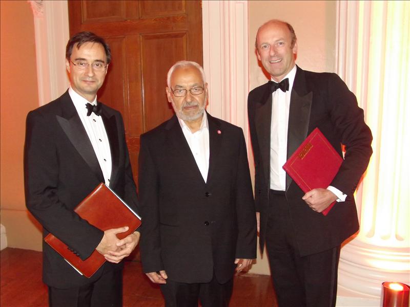Robin Niblett, Director of Chatham House, Rachid Ghannouchi, Leader of the Ennahda Party, Tunisia, and Rupert Goodman, Chairman and Founder of FIRST