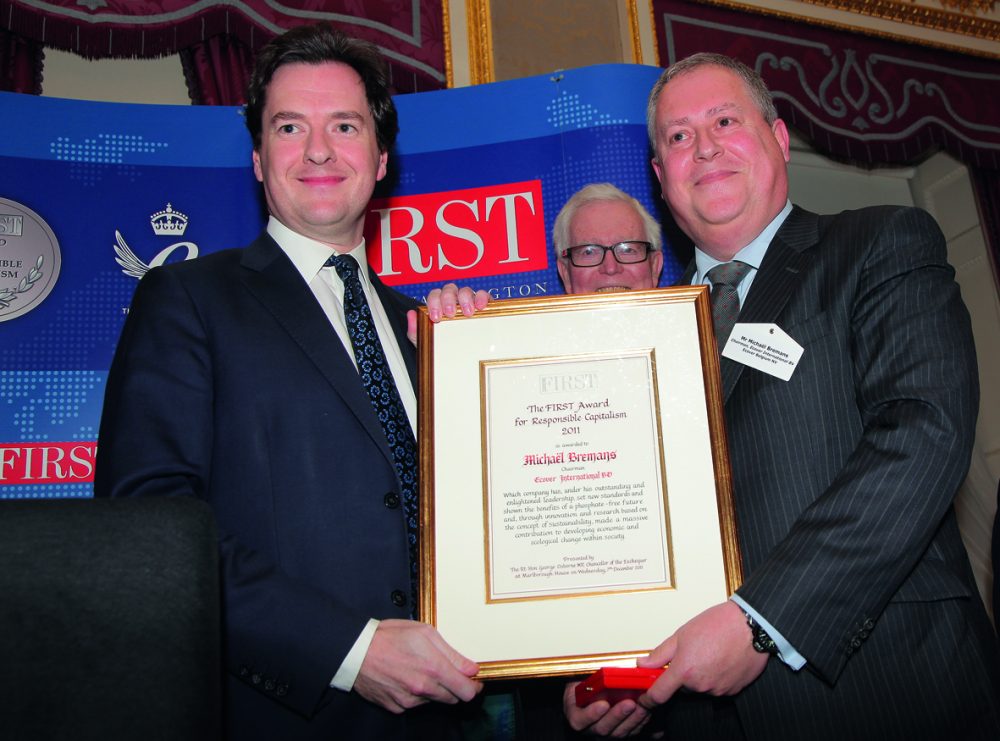 Rt Hon George Osborne MP, Chancellor of the Exchequer presents the FIRST Award for Responsible Capitalism to Michaël Bremens, Chairman, Ecover International