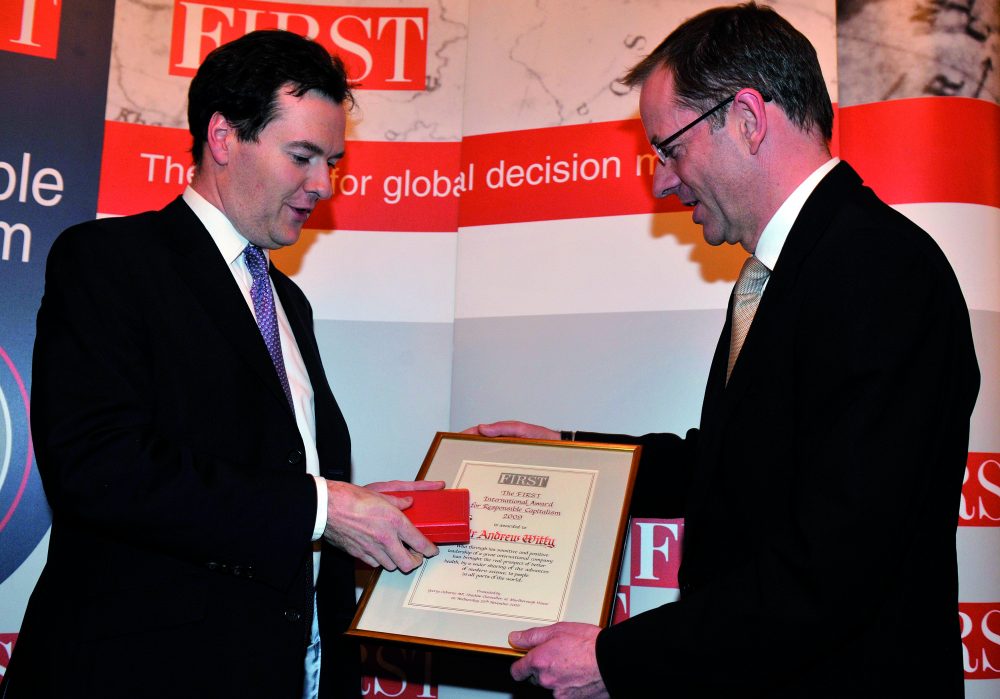George Osborne MP, Shadow Chancellor of the Exchequer addresses the guests, Andrew Witty, CEO of GlaxoSmithKline