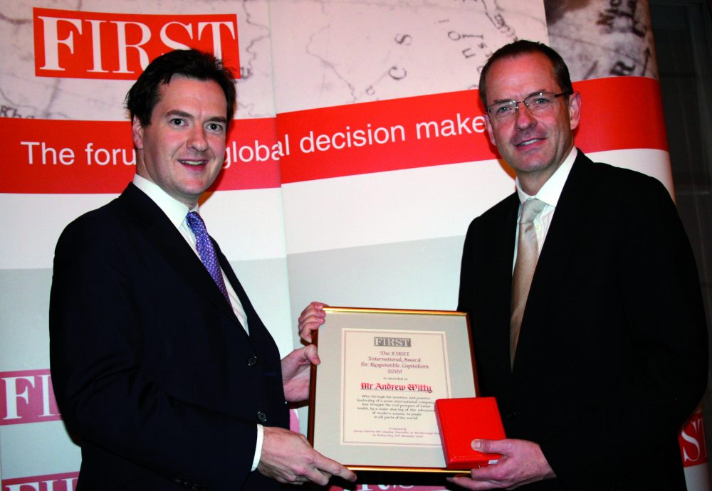 eorge Osborne MP presents the Responsible Capitalism Award to Andrew Witty, CEO of GlaxoSmithKline