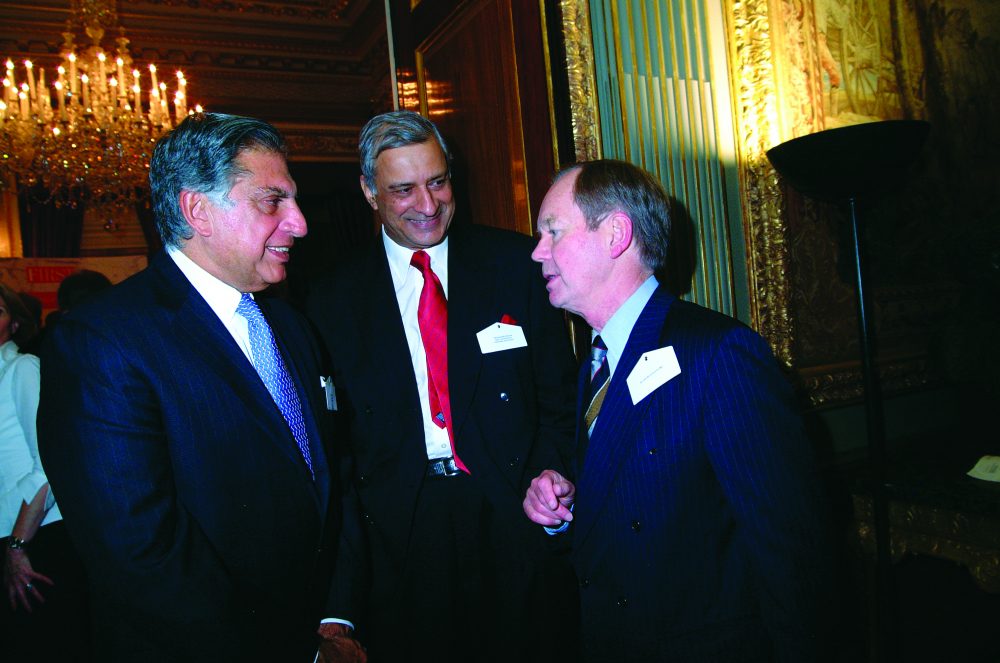 Ratan Tata, Chairman of Tata Group, HE Kamalesh Sharma, High Commissioner for India, and Sir John Birch KCVO CMG