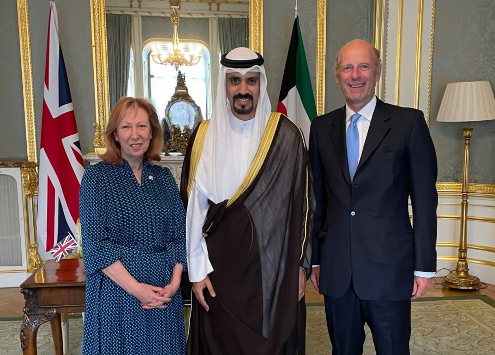 Baroness Morris, Prime Minister's Trade Envoy to Kuwait, Dr Meshaal Jaber Al Ahmad Al Sabah, and Rupert Goodman, Chairman of FIRST