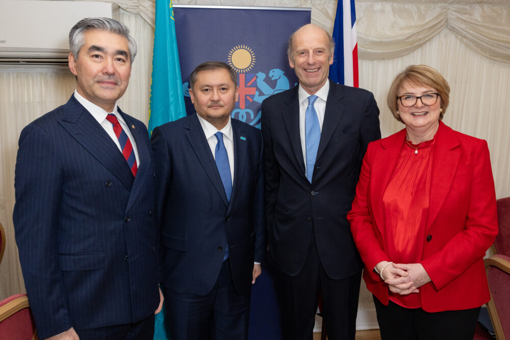 HE Magzhan Ilyassov, Minister Sayasat Nurbek, Rupert Goodman OBE DL, and HE Kathy Leach