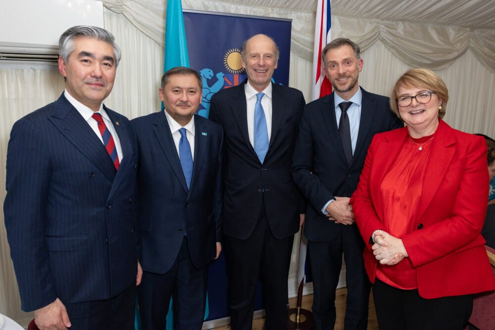 HE Magzhan Ilyassov, Minister Sayasat Nurbek, Rupert Goodman OBE DL, Chris Allan, and HE Kathy Leach