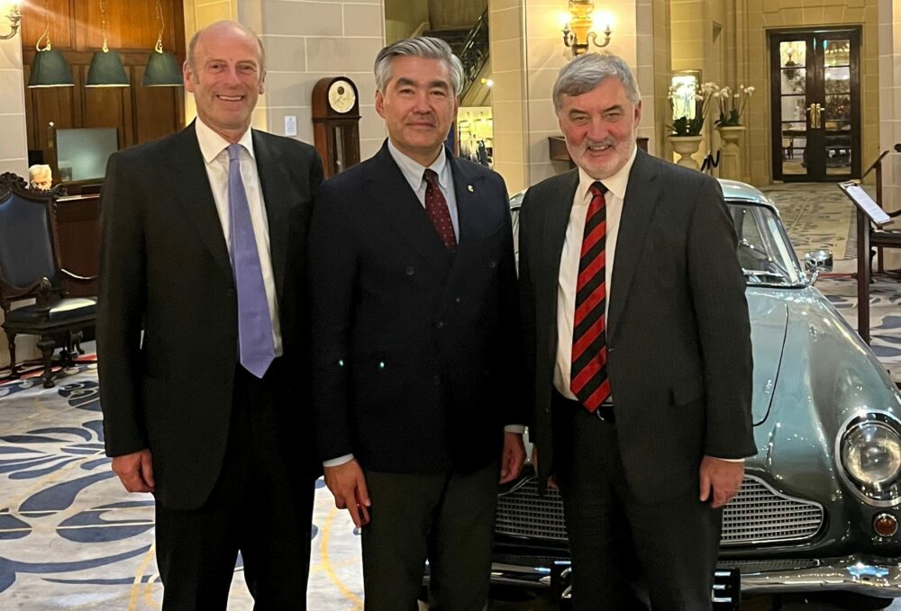 Rupert Goodman OBE DL, HE Magzhan Ilyassov and  Lord Alderdice