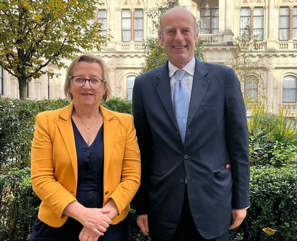 Her Excellency Sally Axworthy MBE, HM Ambassador to Kazakhstan,  and Rupert Goodman OBE DL