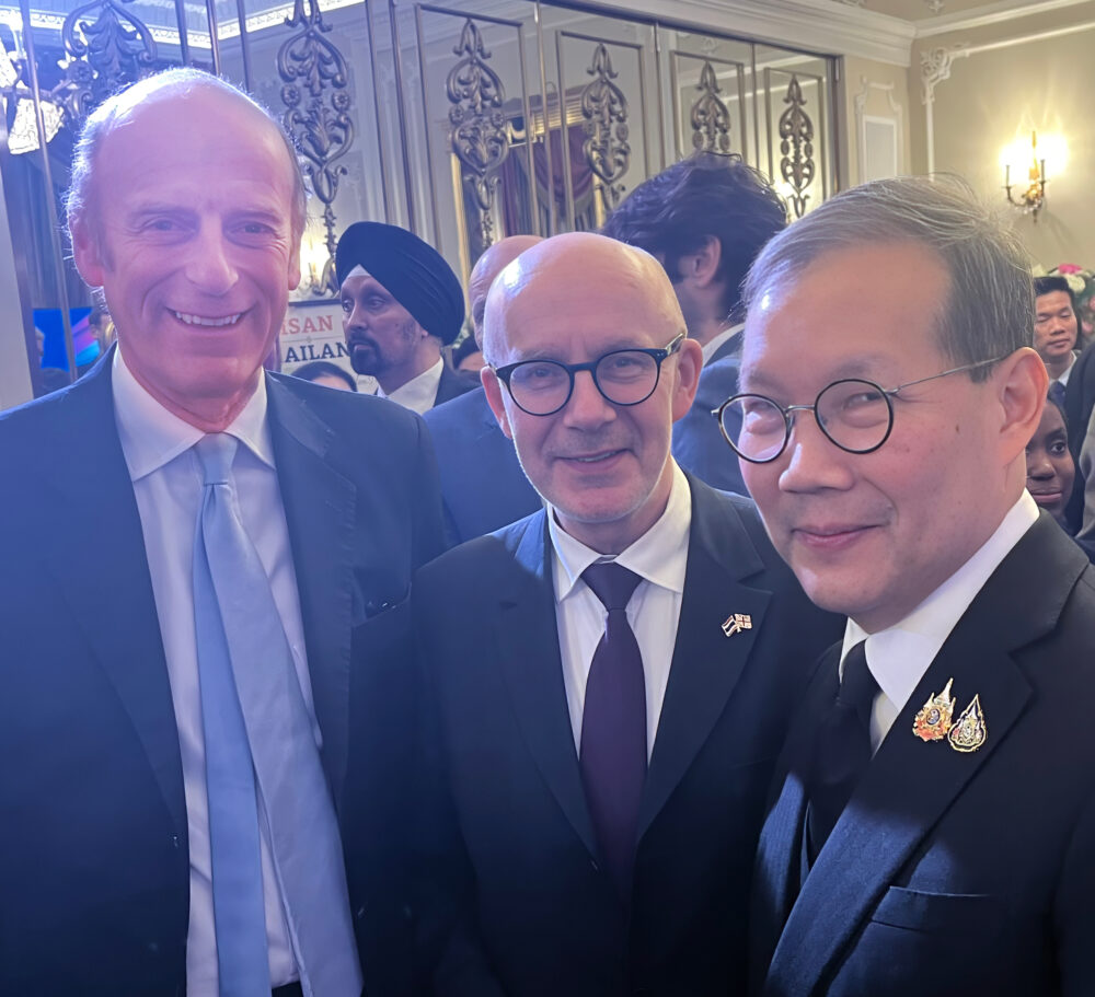 Rupert Goodman OBE DL, Chairman of FIRST/TUBC (depending on website), Matt Western MP, Trade Envoy, and His Exellency Nadhavathna Krishnamra, Ambassador of Thailand