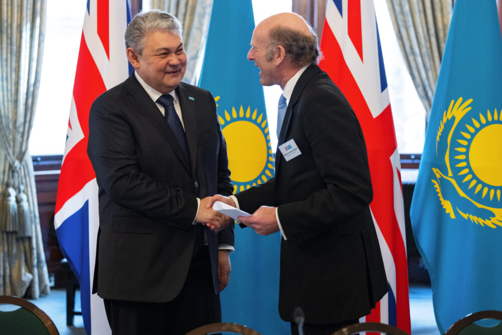 HE Yermek Kosherbayev, Minister of Foreign Affairs of RoK and Rupert Goodman OBE DL, BKS Chairman HE Yermek Kosherbayev, Minister of Foreign Affairs of RoK and Rupert Goodman OBE DL, BKS Chairman